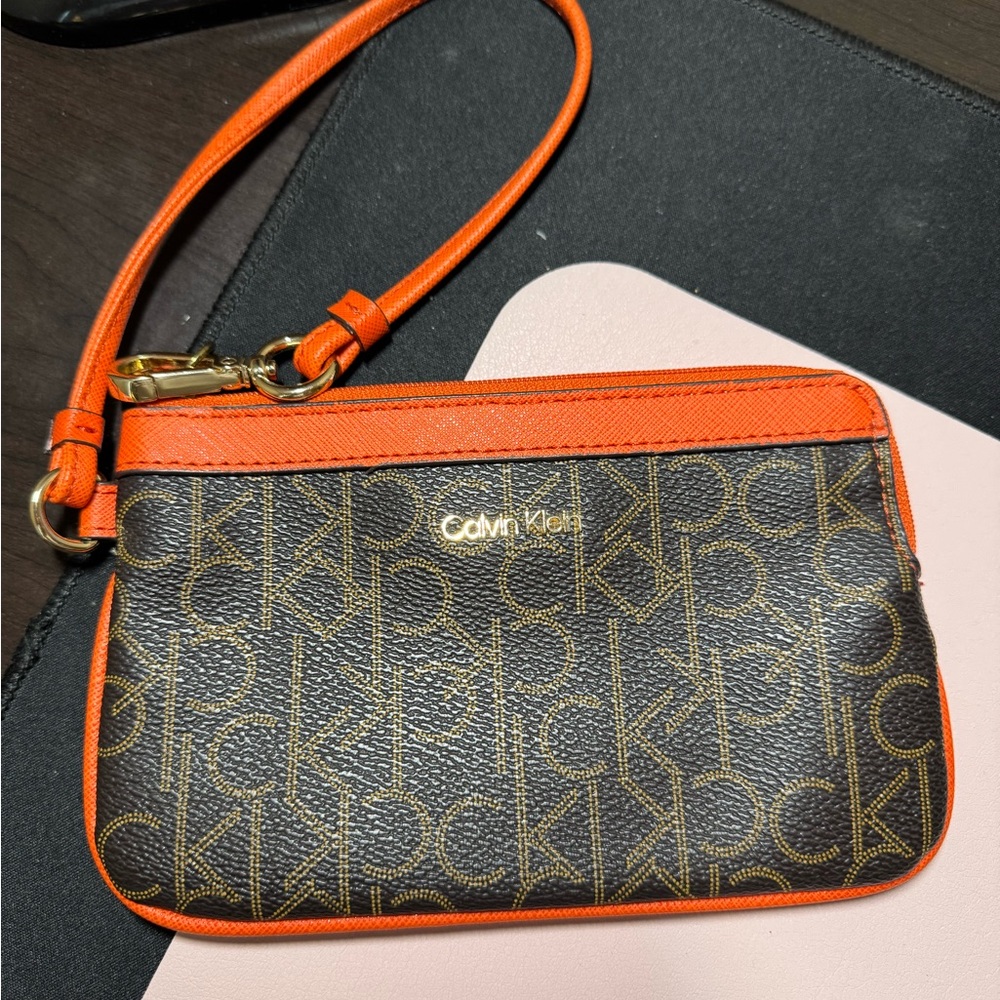 Calvin Klein Orange and Black Wristlet